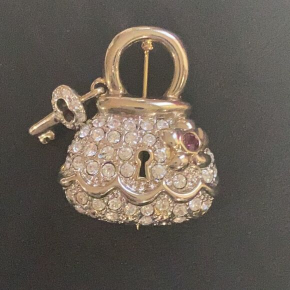 3D Tiny Rhinestone Lock with Key Pin Brooch Jewelry Women - Picture 4 of 7